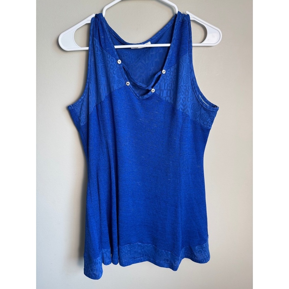 Zoe Tank Top Womens Blue Large Boho Geometric Textured Sleeveless Collegiate